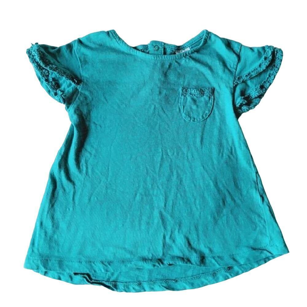 Zara 3/4 Teal Ruffle Top 3T 4T Short Sleeve Swing Tee